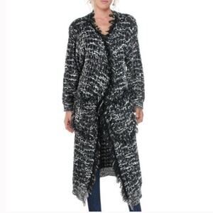 FOXIEDOX Black and White Knit Fringe Cardigan Size Large NWT